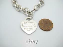 Please Return To Tiffany & Co. Sterling Blue Enamel Heart Tag Bracelet 7 1/4 -A