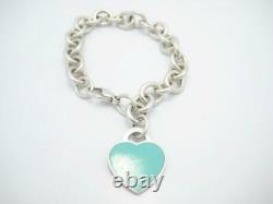 Please Return To Tiffany & Co. Sterling Blue Enamel Heart Tag Bracelet 7 1/4 -A