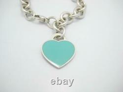 Please Return To Tiffany & Co. Sterling Blue Enamel Heart Tag Bracelet 7 1/4 -A