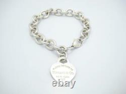 Please Return To Tiffany & Co. Sterling Blue Enamel Heart Tag Bracelet 7 1/4 -A