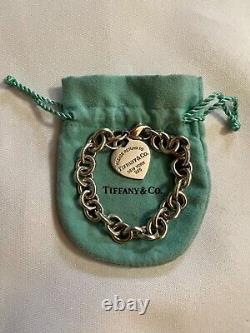 Please Return To Tiffany & Co. Sterling Blue Enamel Heart Tag Link Bracelet 7