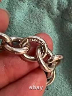 Please Return To Tiffany & Co. Sterling Blue Enamel Heart Tag Link Bracelet 7