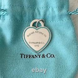 Please Return to Tiffany & Co. NYC Silver LARGE 1 1/8 Blue Enamel Heart Charm