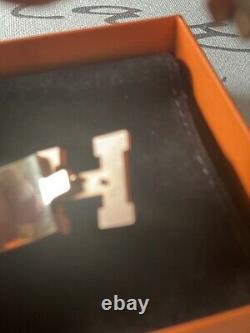 Preowned Hermes White Rose Gold Hardware CLIC Clac H Wide Enamel Bracelet Pm