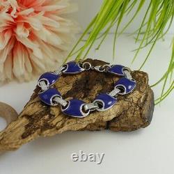 QVC Vintage Italian 7.25 Bracelet in Solid Silver 925 with Blue Enamel $499