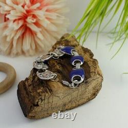 QVC Vintage Italian 7.25 Bracelet in Solid Silver 925 with Blue Enamel $499