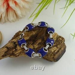 QVC Vintage Italian 7.25 Bracelet in Solid Silver 925 with Blue Enamel $499