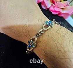 RARE Antique 800 Silver Victorian Style Bracelet Blue Enamel Flower dogwood- S37