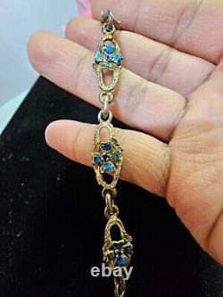 RARE Antique 800 Silver Victorian Style Bracelet Blue Enamel Flower dogwood- S37