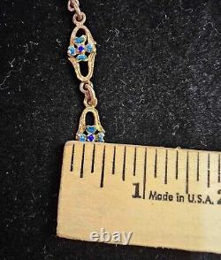 RARE Antique 800 Silver Victorian Style Bracelet Blue Enamel Flower dogwood- S37