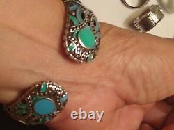 RARE Authentic JOHN HARDY Blue Topaz and Enamel BULAN Cuff Bracelet hinged 925