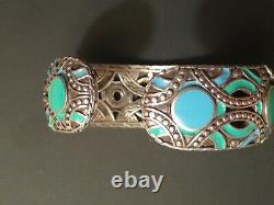 RARE Authentic JOHN HARDY Blue Topaz and Enamel BULAN Cuff Bracelet hinged 925
