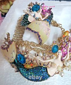 RARE Betsey Johnson MERMAID SET Necklace & Bracelet ENAMELED jeweled PEARLS NWT