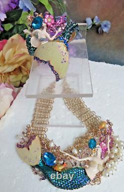 RARE Betsey Johnson MERMAID SET Necklace & Bracelet ENAMELED jeweled PEARLS NWT