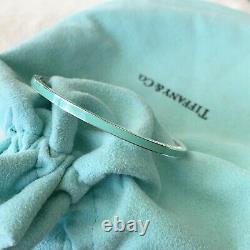 RARE NEW Tiffany & Co. Silver Blue Enamel Stripe Bangle Bracelet POUCH BOX