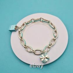 RARE Tiffany & Co Blue Enamel Clasping Oval Link Silver Bracelet with Charms