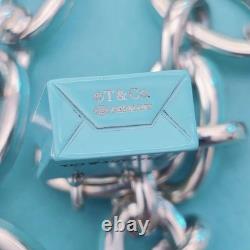 RARE Tiffany & Co Blue Enamel Clasping Oval Link Silver Bracelet with Charms