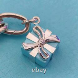 RARE Tiffany & Co Blue Enamel Clasping Oval Link Silver Bracelet with Charms