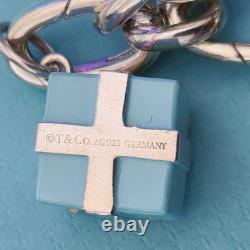 RARE Tiffany & Co Blue Enamel Clasping Oval Link Silver Bracelet with Charms