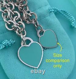 RARE Tiffany & Co Silver 925 LG Blue Enamel Heart Tag Charm Heavy Chain Bracelet