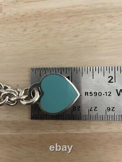 RARE Tiffany & Co Silver 925 LG Blue Enamel Heart Tag Charm Heavy Chain Bracelet