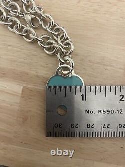 RARE Tiffany & Co Silver 925 LG Blue Enamel Heart Tag Charm Heavy Chain Bracelet