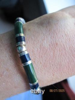 RARE Vintage Gucci 925 Silver Green & Blue Enamel Beaded Bracelet