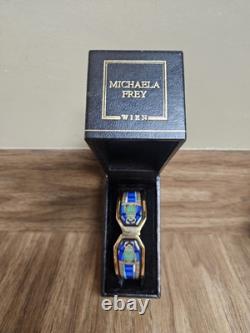 RARE Vintage Michaela Frey Wien Enamel Bracelet Egyptian Scarab Design 24K GP