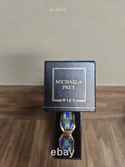 RARE Vintage Michaela Frey Wien Enamel Bracelet Egyptian Scarab Design 24K GP