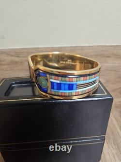RARE Vintage Michaela Frey Wien Enamel Bracelet Egyptian Scarab Design 24K GP