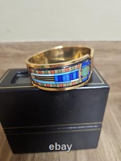 RARE Vintage Michaela Frey Wien Enamel Bracelet Egyptian Scarab Design 24K GP