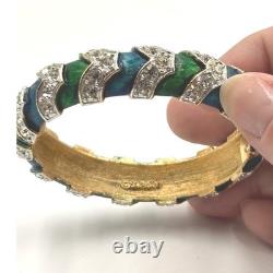 RARE Vintage Sarah Coventry Vintage Green Blue Enamel Rhinestone Bangle Bracelet