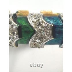 RARE Vintage Sarah Coventry Vintage Green Blue Enamel Rhinestone Bangle Bracelet