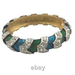 RARE Vintage Sarah Coventry Vintage Green Blue Enamel Rhinestone Bangle Bracelet