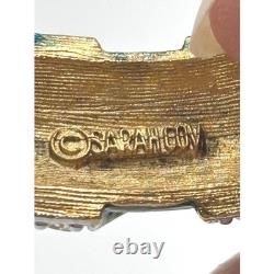 RARE Vintage Sarah Coventry Vintage Green Blue Enamel Rhinestone Bangle Bracelet