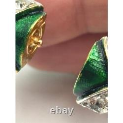 RARE Vintage Sarah Coventry Vintage Green Blue Enamel Rhinestone Bangle Bracelet