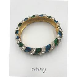 RARE Vintage Sarah Coventry Vintage Green Blue Enamel Rhinestone Bangle Bracelet