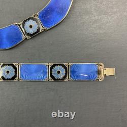 RARE Vintage Sterling Silver & Enamel Bracelet 7 & Necklace 16 Set