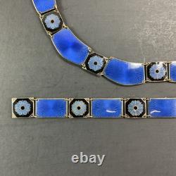 RARE Vintage Sterling Silver & Enamel Bracelet 7 & Necklace 16 Set