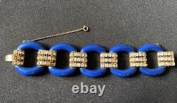 RARE vintage Signed Ciner Blue Enamel Rhinestone Bracelet Great Condition