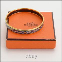 RDC12838 Authentic Hermes Blue/Gold Mosaic Print Enamel Narrow Bangle Bracelet