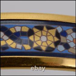 RDC12838 Authentic Hermes Blue/Gold Mosaic Print Enamel Narrow Bangle Bracelet