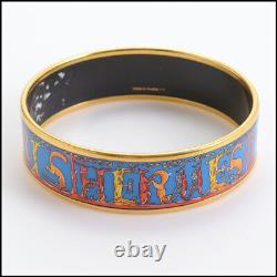 RDC12864 Authentic Hermes Blue/Gold Animaux Alphabet Enamel Bangle Bracelet