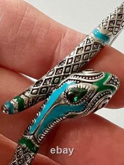 REAL Turquois ONYX Topaz 14K White Gold on SOLID 925 Snake enamel Bracelet blue