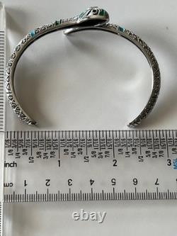 REAL Turquois ONYX Topaz 14K White Gold on SOLID 925 Snake enamel Bracelet blue