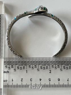 REAL Turquois ONYX Topaz 14K White Gold on SOLID 925 Snake enamel Bracelet blue