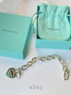 RETIRED Return To Tiffany Med Blue Enamel Splash Heart Bracelet 6.75in Auth New