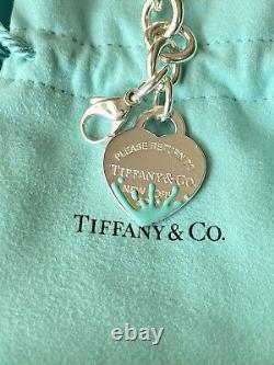 RETIRED Return To Tiffany Med Blue Enamel Splash Heart Bracelet 6.75in Auth New