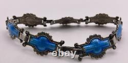 Rare Antique Johann G. Kjaerland JGK Sterling Silver Blue Enamel Bracelet Norway