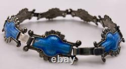 Rare Antique Johann G. Kjaerland JGK Sterling Silver Blue Enamel Bracelet Norway